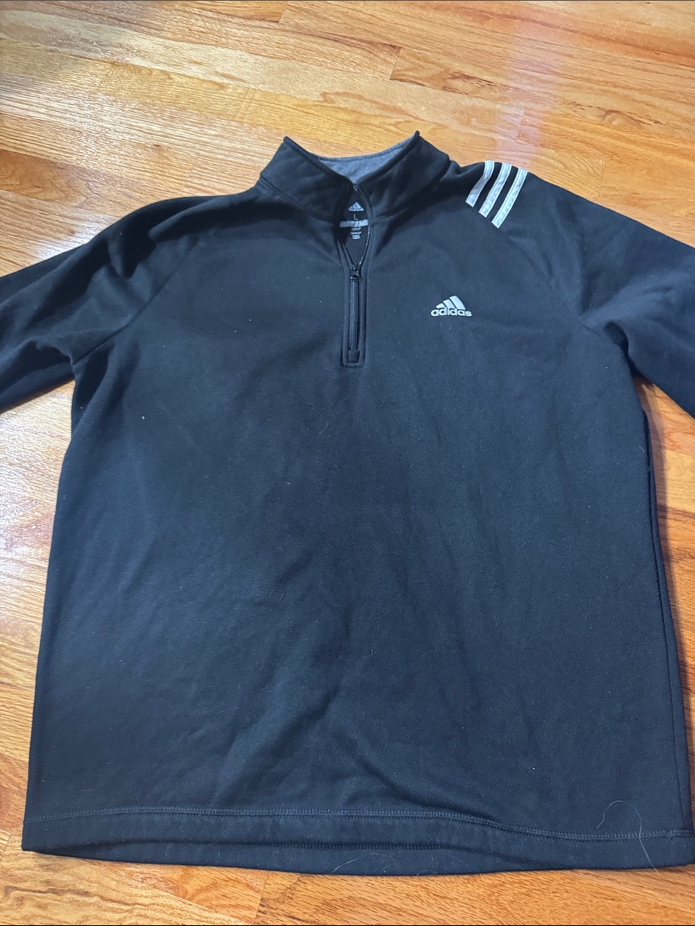 adidas Black Quarter-Zip Pullover with White Shoulder Stripes